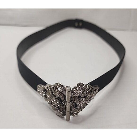 1 Of a Kind ESCADA Vintage womens belt satin leather black Crystal studs buckle - Picture 1 of 15